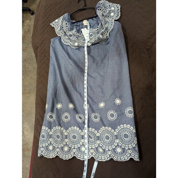 Off the shoulder ruffled blue chambray midi dress w/cream eyelet detail size XL - Picture 6 of 7